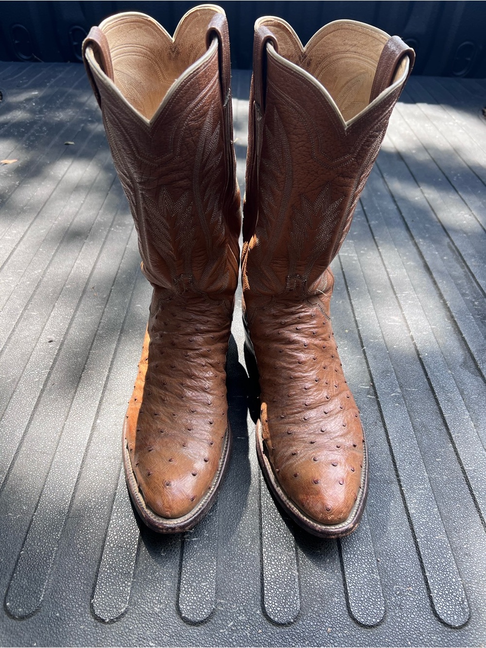 M. L. Leddy boots Brown Ostrich Leather Western Boots - Men's Cowboy Boots